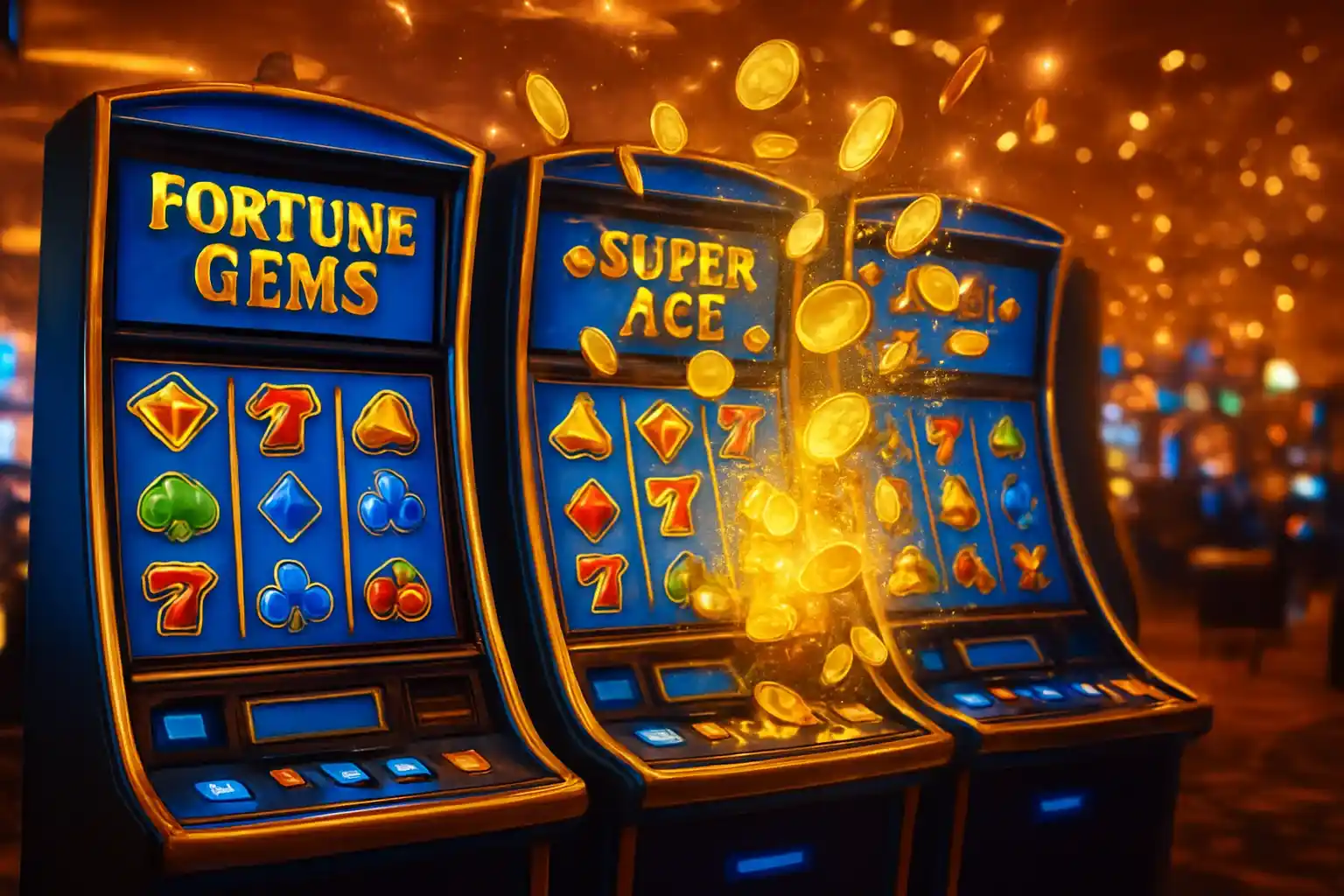 Bright Philippine casino slot machines with JILI symbols and exploding gold coins